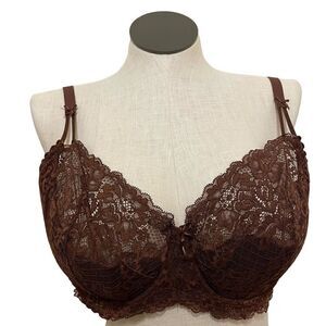 Love, Vera Bra 42D Floral Lace Unlined Balconette Bra Chocolate Fondant NWT